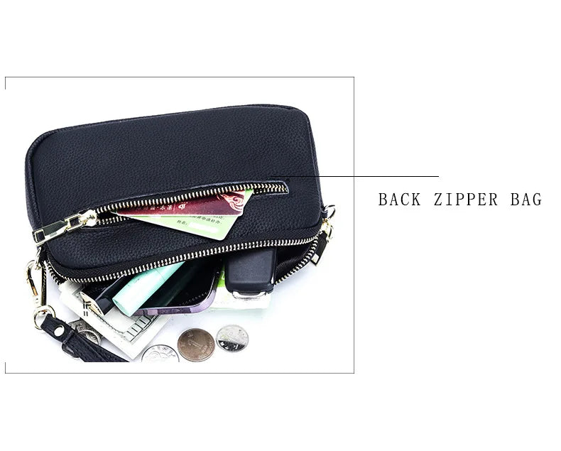 LIZAKOSHT  -  Genuine Leather women Shoulder Bag Small ladies Wristlet Bag Zip Money Coin Holder Purse Cowhide Multifunction phone wallet bols