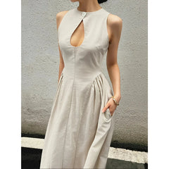 LIZAKOSHT  -  Women's Hollow A-line Pendant Dress Temperament Drawn Sleeveless Long Dress 2025 Summer New Style