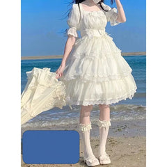 LIZAKOSHT  -  Japanese Sweet Lolita Dress Summer OP Fairy Birthday Dress Cos Flower Wedding Loli Tea Party Short Sleeve Cute Girl Clothing