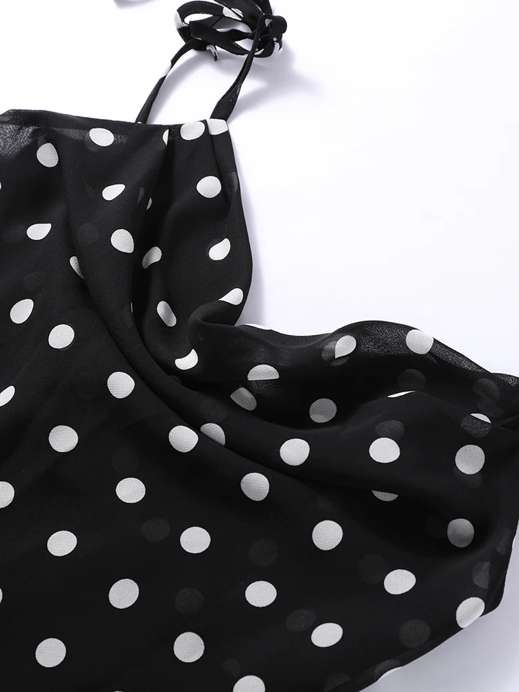 LIZAKOSHT  -  Halter Scarf Polka Dot Dress Pile Collar Slim Fit Suspender Lady Robes Beach Wrap Hip Fishtail Women's Camisole Long Dresses