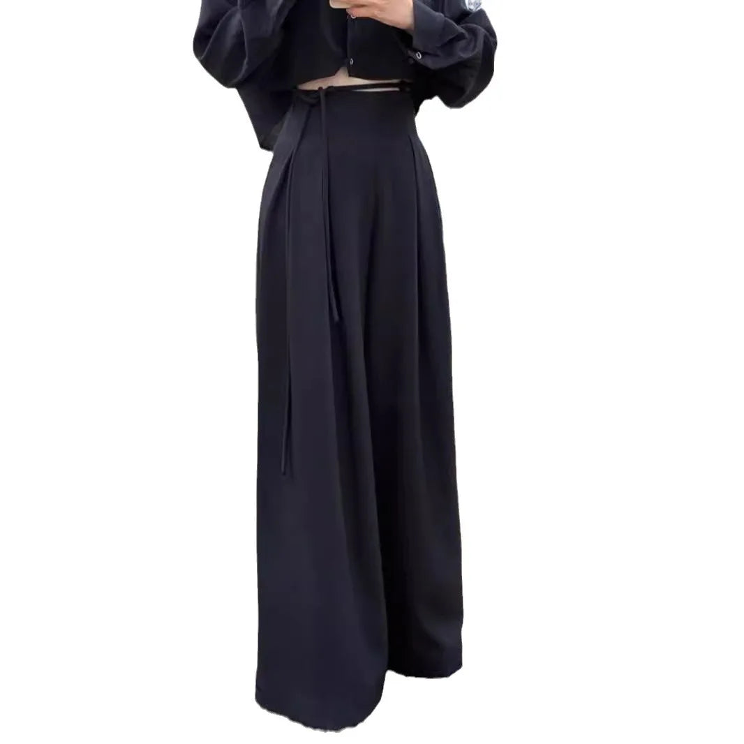 LIZAKOSHT  -  Early New Product Retro Temperament Drawstring Design Sense High Waist Hanging Sense Casual Mopping Pants Wide Leg Pants