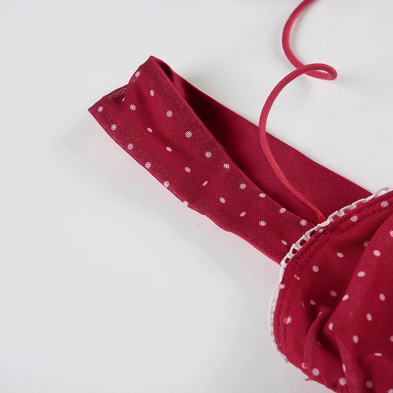LIZAKOSHT  -  Romantic Polka Dot Red Women Short Dress Square Collar Halter Sleevelss A-line Dresses Summer Vacation Style Outfits