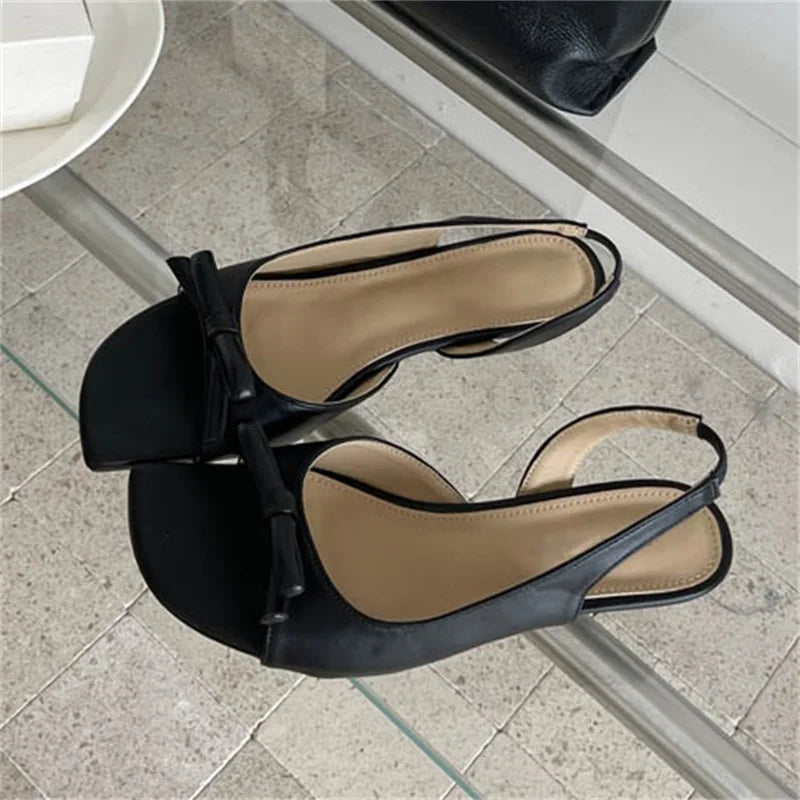 LIZAKOSHT  -  Fashion Elegant Square Toe Butterfly Knot Women Sandals Summer Thin Low Heels Banquet Dress Casual Shoes