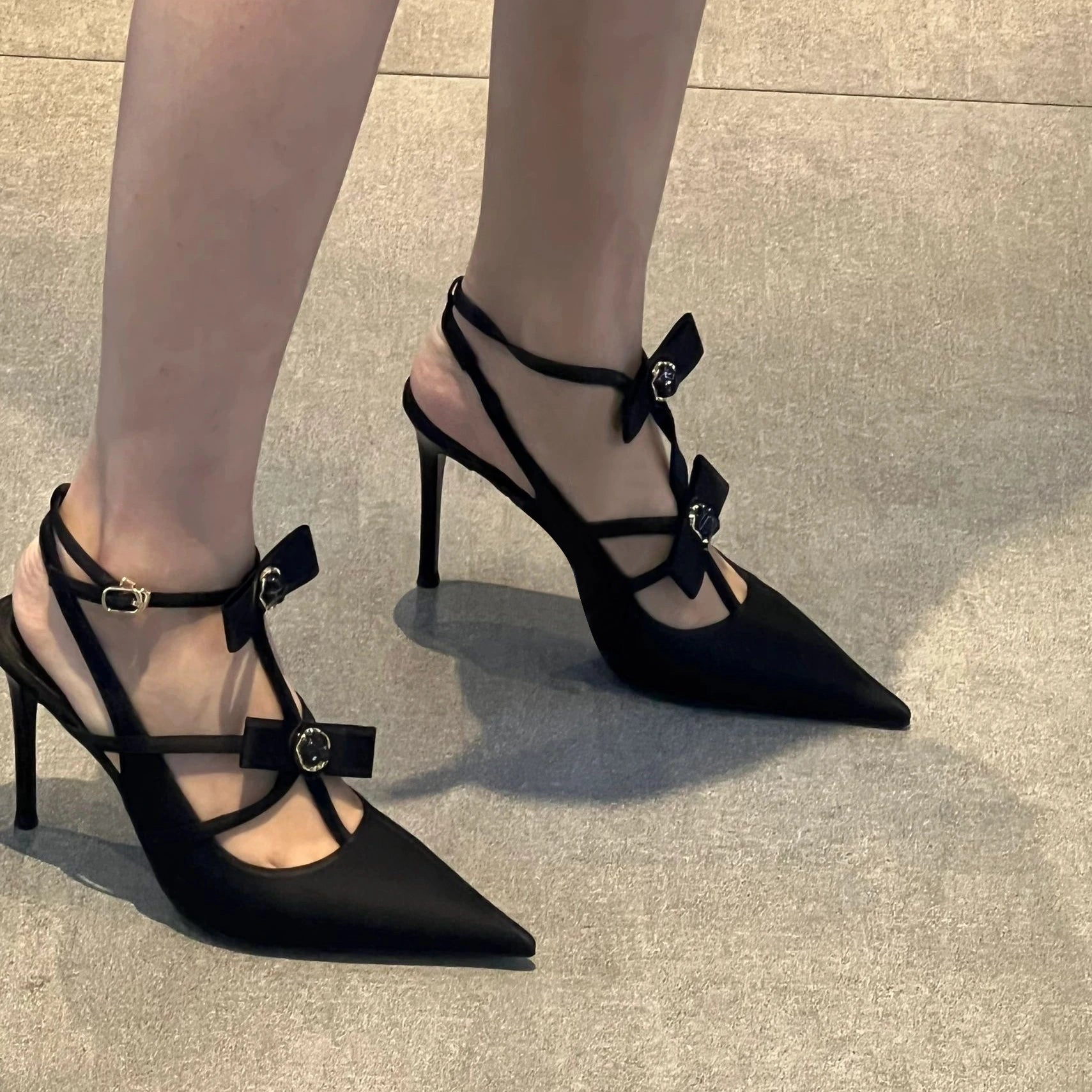 LIZAKOSHT  -  Sexy Satin Pointed Toe High Heels Women Stripper Party Bridal Shoes Pumps Stiletto Heel Woman Bow Luxury Designer Sandals Female