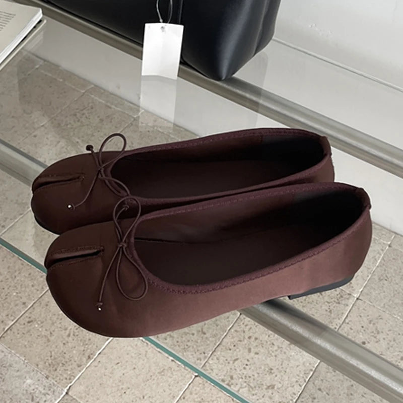LIZAKOSHT  -  Cosy Soft Satin Split Clip Toe Flats Heels Woman Sandals High Quality Butterfly-kont Daily Dress Casual Shoes