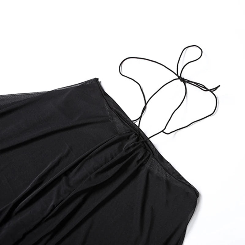 LIZAKOSHT  -  Vacation Birthday Party Hottie Halter Flowing Dresses For Women Sexy Cute Sleeveless Backless Lacing Pleated Short Vestidos