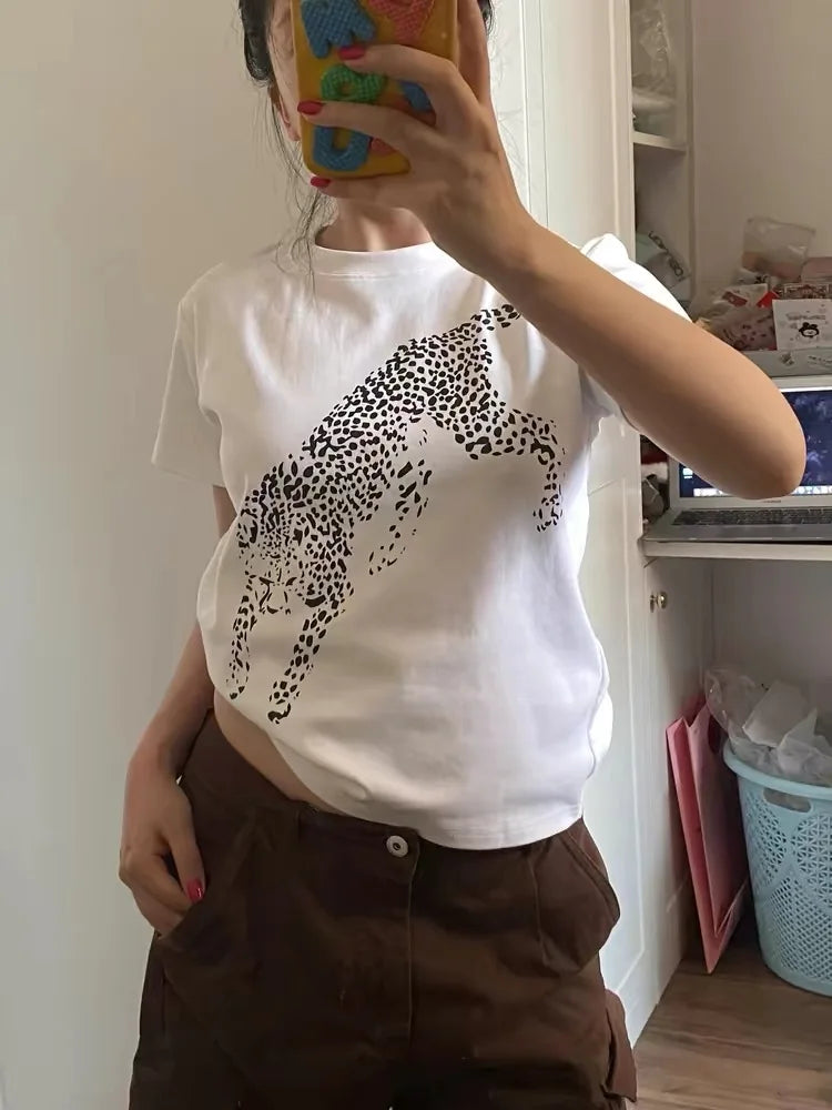 LIZAKOSHT  -  Animal Graphic White T-shirt Woman New Cotton Round Neck Short Sleeve Tees Tops Female Vintage Classic Print Loose Tshirts Y2k