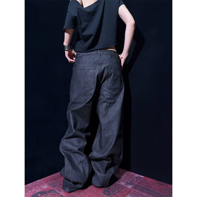  LIZAKOSHT  -  American Retro Women Wide Leg Straight Jeans Women's Multiple Buttons Original Autumn Winter Loose Long Pants Ladies Jeans