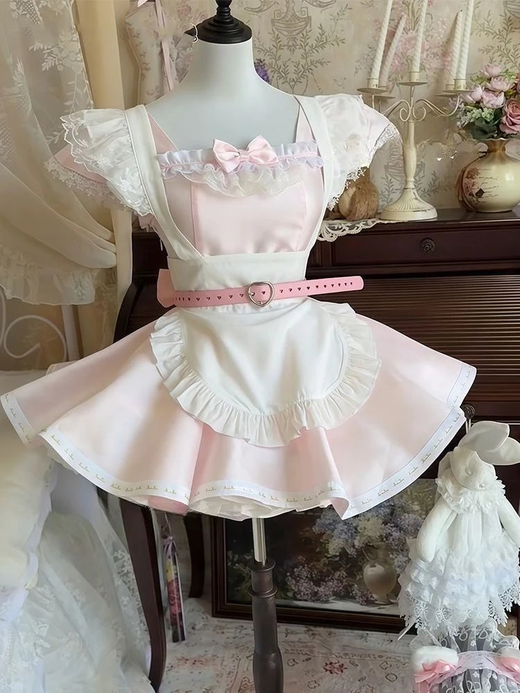 LIZAKOSHT  -  Japanese Kawaii Sweet Pink Slim New Lolita Dress Angel Designer Cute Fashion Patchwork Bow Lace A-line Girlish Dresses Clothing