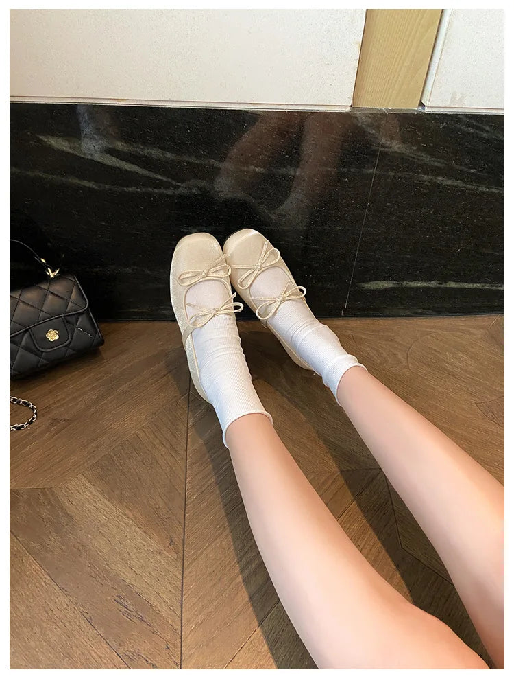 LIZAKOSHT  -  sweet pink silk height increasing flats women round toe bowtie lolita shoes ankle strap elevator mary janes shoes woman