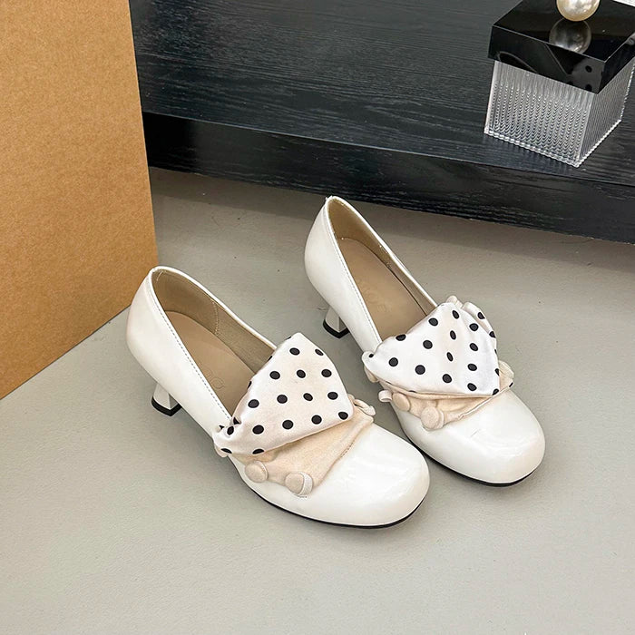 LIZAKOSHT  -  Vintage Polka Dot Thick Heel Women Mary Jane Shoes Outdoor Slip On Pumps Spring Autumn Eelgant Dress Leather Single Shoes