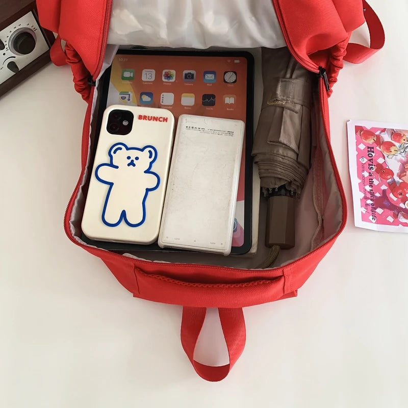 LIZAKOSHT  -  New Unisex Large Capacity Student Backpack Korean Solid Color Boys Girls Book Pack Nylon Waterproof Travel Bag Schoolbag