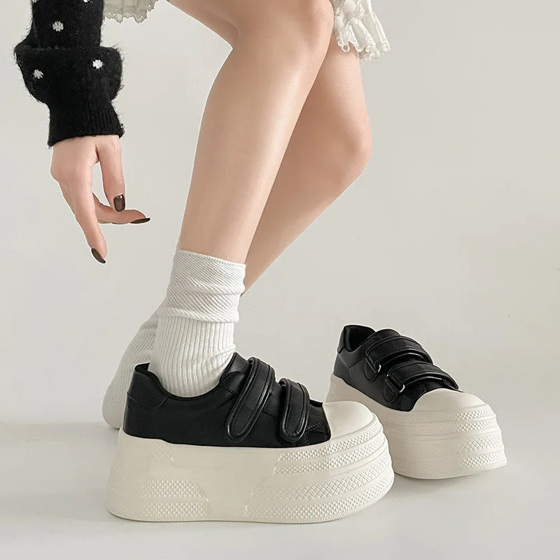 LIZAKOSHT  -  Spring New Style Small Size 7cm Lightweight Platform Casual British Style Magic Tape Heightening Platform Shoes