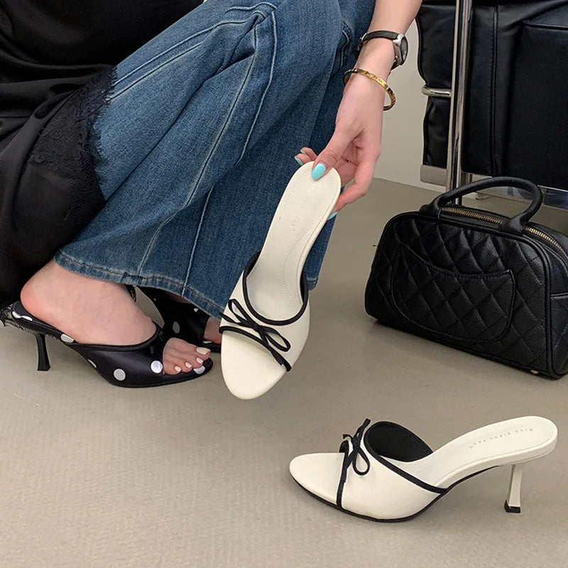 LIZAKOSHT  -  New Summer Design Butterfly-kont Open Toe Women Slippers Fashion Thin High Heels Party Prom Slide Shoes