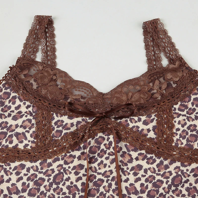 LIZAKOSHT  -  Sexy Leopard Print Patchwork Lace Vest Sleeveless Streetwear Aesthetic Camis Harajuku Slim 2000s Tops Grunge Fairycore