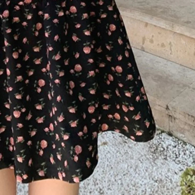 LIZAKOSHT  -  Vestidos Mujer Puff Sleeve V Neck Spring Summer Women Dresses Print Floral Korean Fashion Elegant Mini Dress