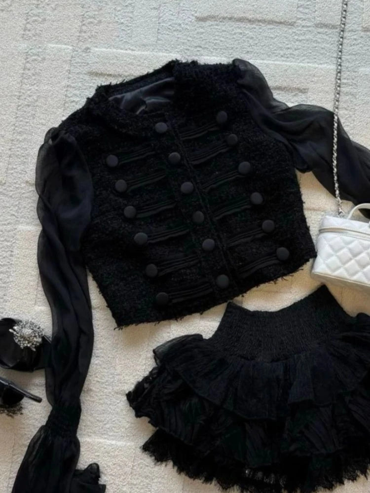 LIZAKOSHT  -  French Elegant Fashion Sweet 2 Piece Sets Women Hepburn Style Cardigan Tops + Skirt Japanese Vintage Chic Korean Popular Clothes