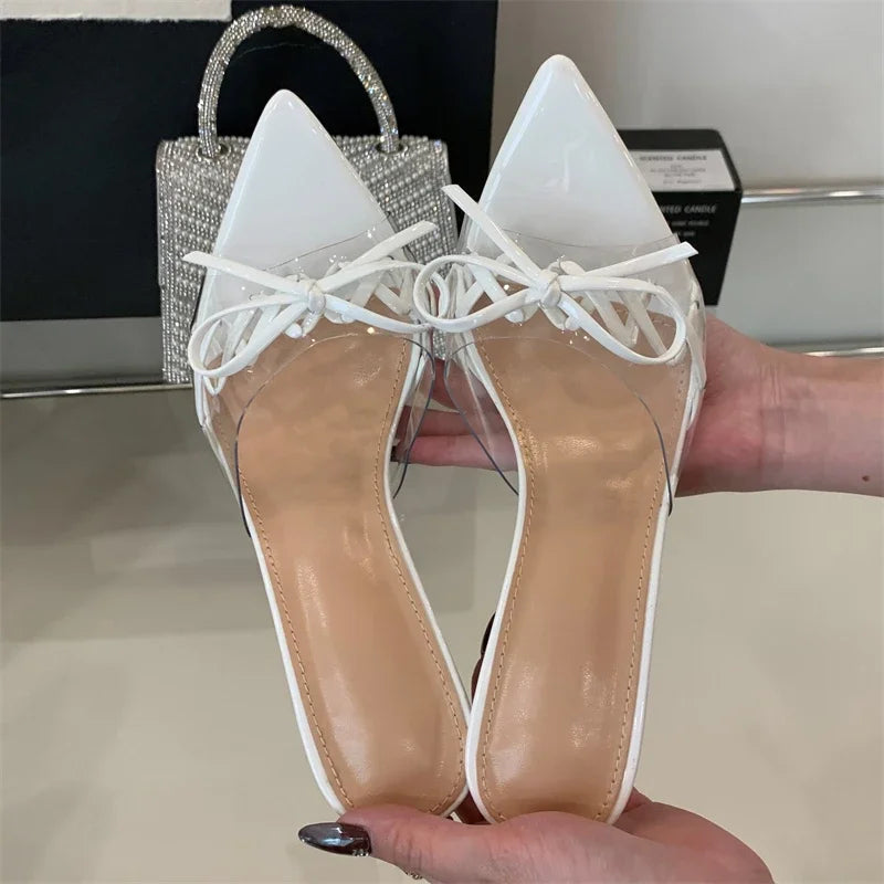 LIZAKOSHT  -  2025 New Summer Street Style PVC Transparent Pointed Toe Women Slipper Sexy Thin Heels Stripper Party Slides Shoes
