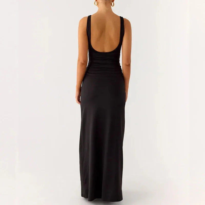LIZAKOSHT  -  Womens Cocktail Party Dress Slim Fit Stylish Deep V Neck Sleeveless Bodycon Dress for Elegant Lady Daily Life Club Maxi Dress