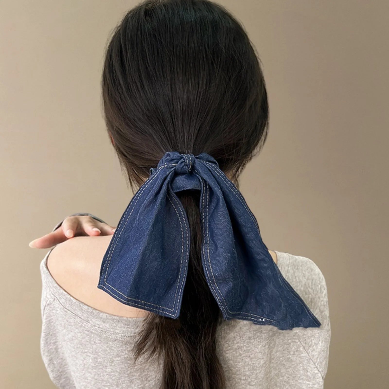 LIZAKOSHT  -  1PC Peopeo Cowboy Hair Rope Vintage Temperament Ponytail Large Intestine Hair Rings Korean Marble Headband Coiled Hair