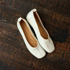 LIZAKOSHT  -  Shoes Women Soft Leather Square Toe Flat Shoes Comfort Slip On Ballet Flats Minimalist White Grandma Shoes Daily Walking Loafers