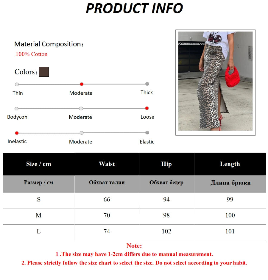 LIZAKOSHT  -  100% Cotton Fashion Split Skirt Women's Leopard Print Slim Fit Long Skirt Summer Office Lady Loose Straight Skirt