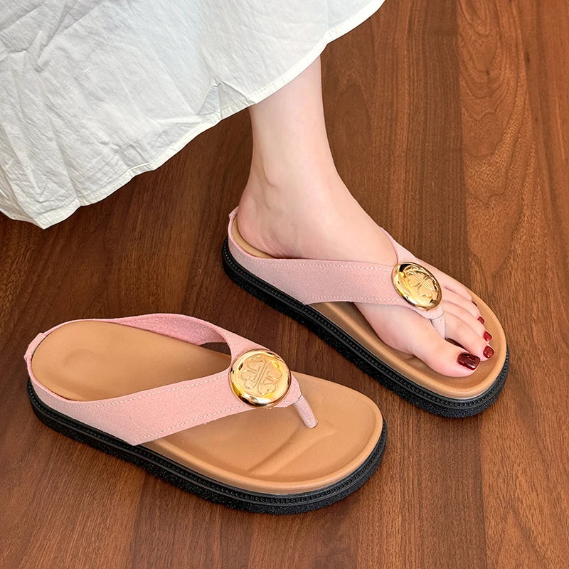 LIZAKOSHT  -  New leather flip-flops for women, summer, thick-soled, height-increasing, anti-slip, casual and versatile flip-flops
