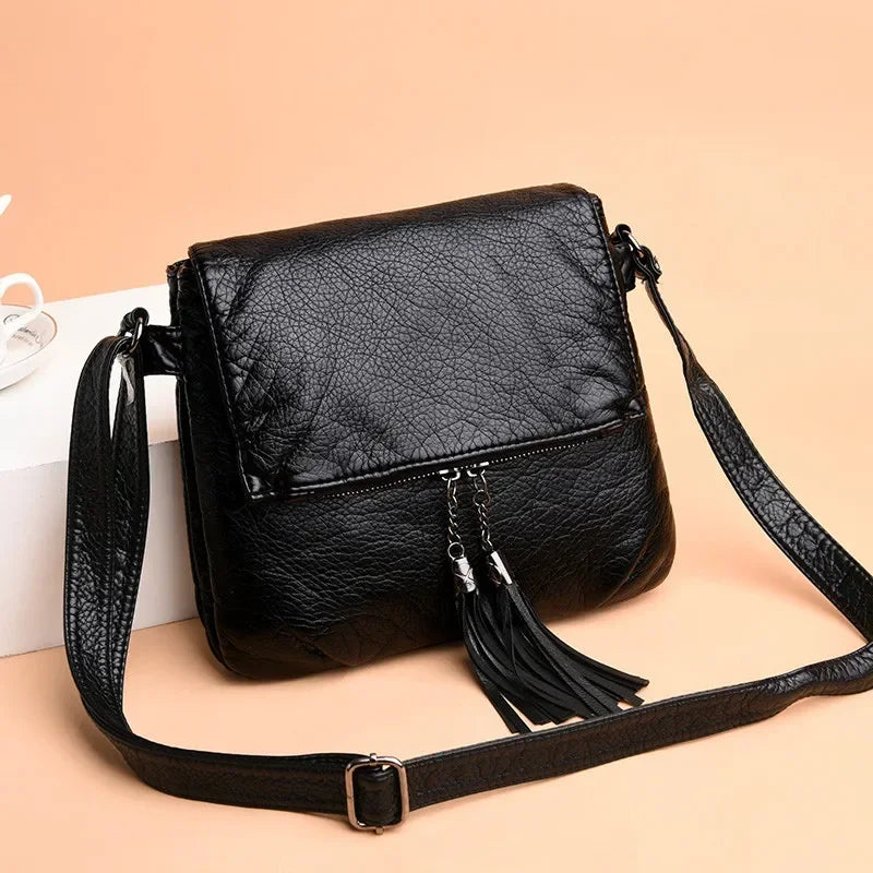 LIZAKOSHT  -  Casual Women Crossbody Bags with tassel Soft PU Leather Messenger Bag Female Small Bags Multiple Pockets Versatile Large capacit