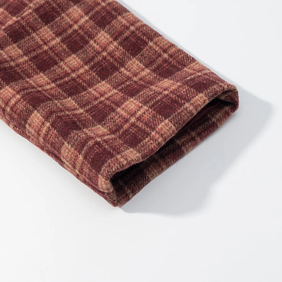 LIZAKOSHT  -  Autumn And Winter Retro Stand Collar Single-Breasted Plaid Jacket Women Outerwear