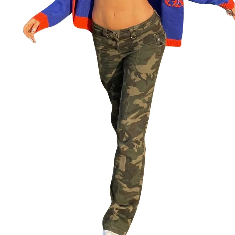 LIZAKOSHT  -  Vintage Y2K Camouflage Jeans Women Low Waisted Chic Harajuku Baggy Denim Pants Aesthetic Trousers