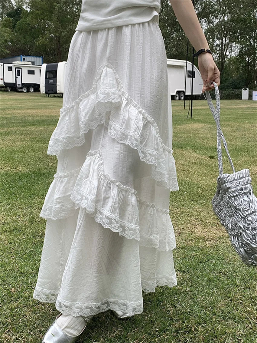 LIZAKOSHT  -  Sweet Maxi Cake Skirts Women Chic New Summer 2024 Gentle Office Lady High Waist Loose Slim Elegant Casual All Match