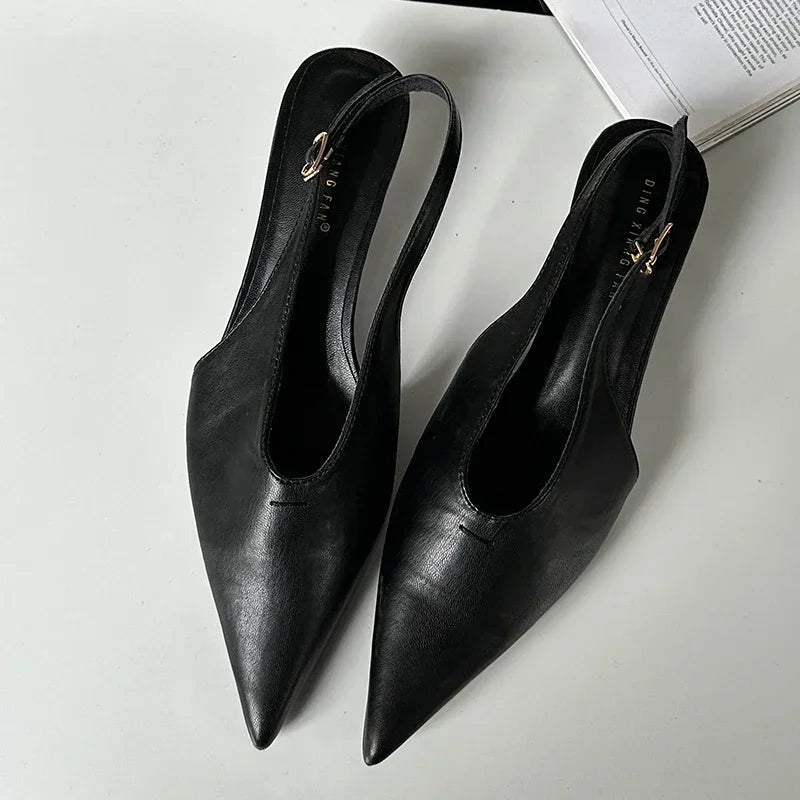 LIZAKOSHT  -  SEXY Pointed Toe Low Heels Sandals Women Fashion Shallow Elegant Slingback Sandal Female Summer Designer Dress Mules Pumps Women
