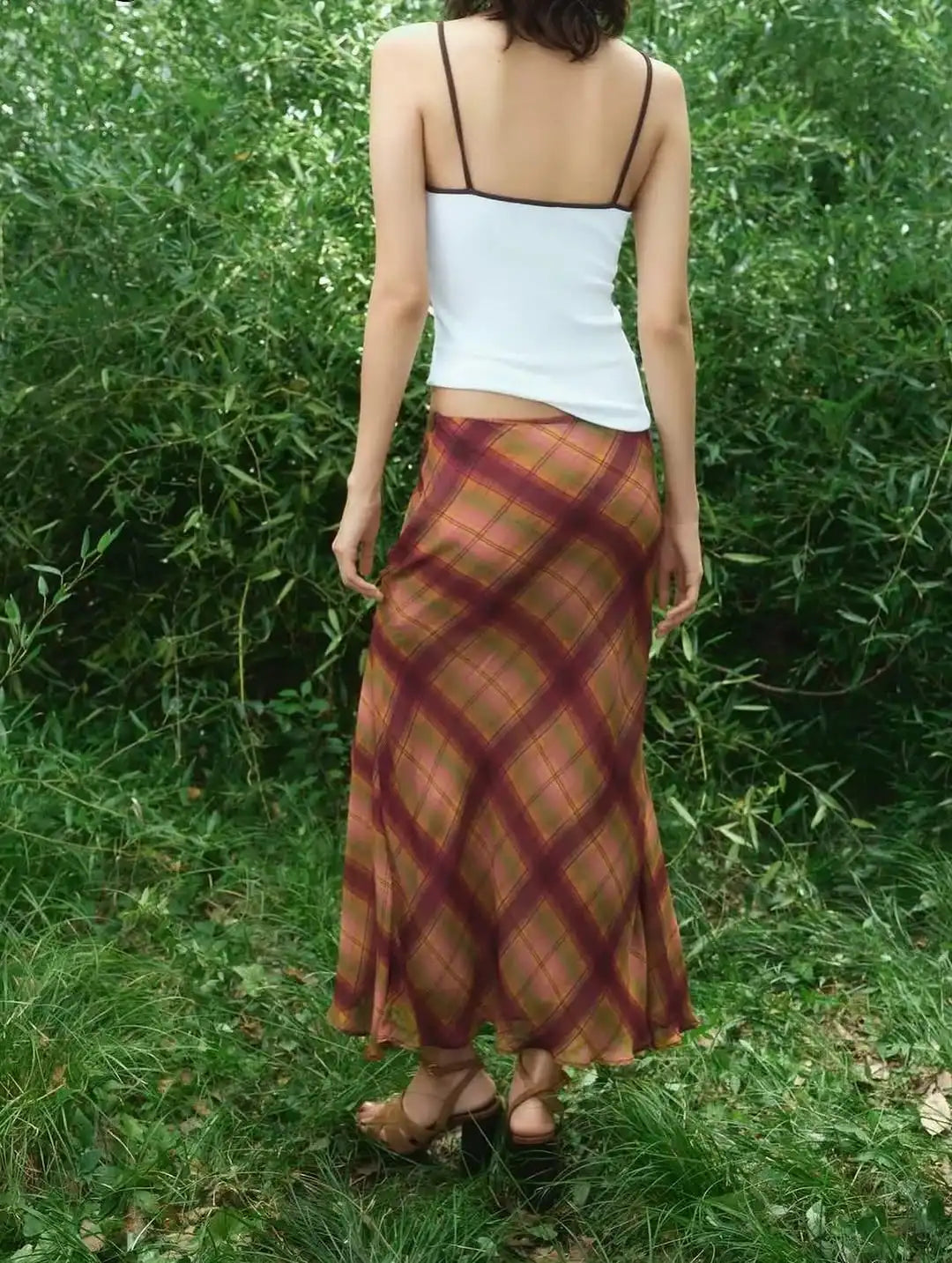 LIZAKOSHT  -  Retro Plaid Pattern Pleated Skirt Women Elegant HighWaist Patchwork Ruffle Slim Midi Skirts Lady Holiday Street Wear New