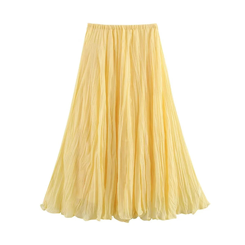 LIZAKOSHT  -  Fashion Women's Pleated Skirts 2025 Summer Chic Causal Elastic Waist Solid Skirts Sweet Ladies High Street Skirts