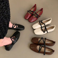 LIZAKOSHT  -  Women Shoes Brand Designer Mary Janes Shoes Woman Square Toe Japanned Leather Flats Vintage Narrow Band Loafers New Woman