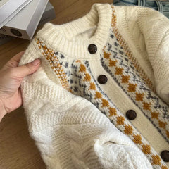 LIZAKOSHT  -  Vintage Jacquard Knit Cardigan Women Loose Casual Lazy Wind Print Button Pullovers Korean Long Sleeve Baggy Aesthetic Outwear