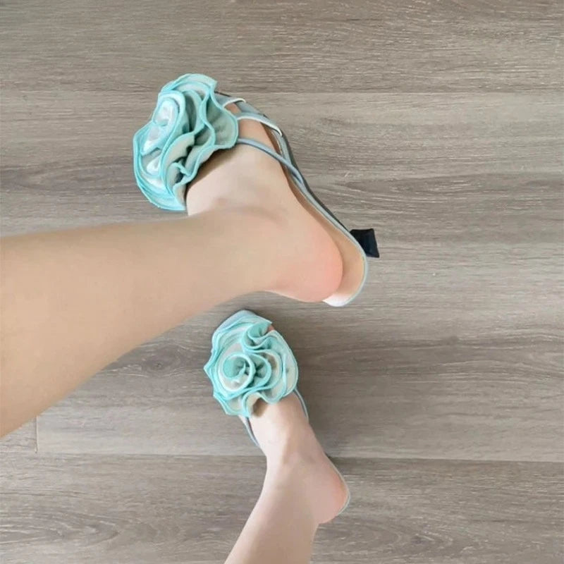 LIZAKOSHT  -   Designer Luxury Summer Flower Women High Heel Slippers Outdoor Open Toe Slides Shoes Ladies Ladies Elegant Dress Sandalias