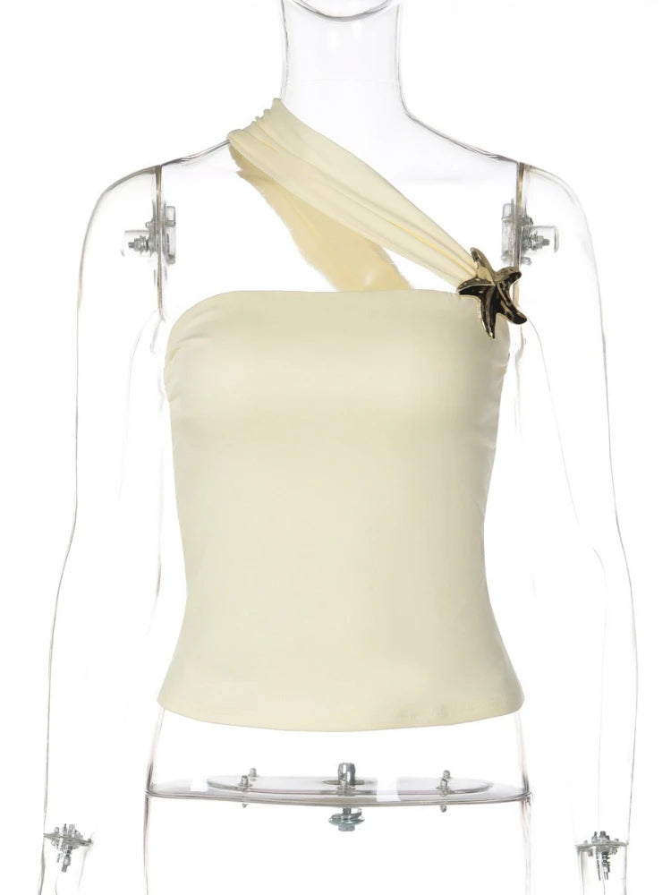 LIZAKOSHT  -  Woman Clothing Diagonal Collar Starfish Tank Tops Holiday Beach Streetwear Y2K Female Sleeveless T-shirt Irregular Corset Top