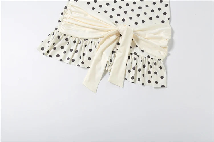 LIZAKOSHT  -  Sexy Polka Dot Print Dress Women Strapless Patchwork Bandage Knot Ribbon Stretch Chic Midnight Party Club Bodycon