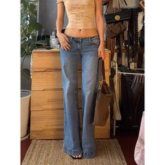 LIZAKOSHT  -  American Vintage Washed Low-rise Flared Jeans Stylish Street Chic Low Rise Jeans Hot Girl Simple Casual Trousers Pants Women