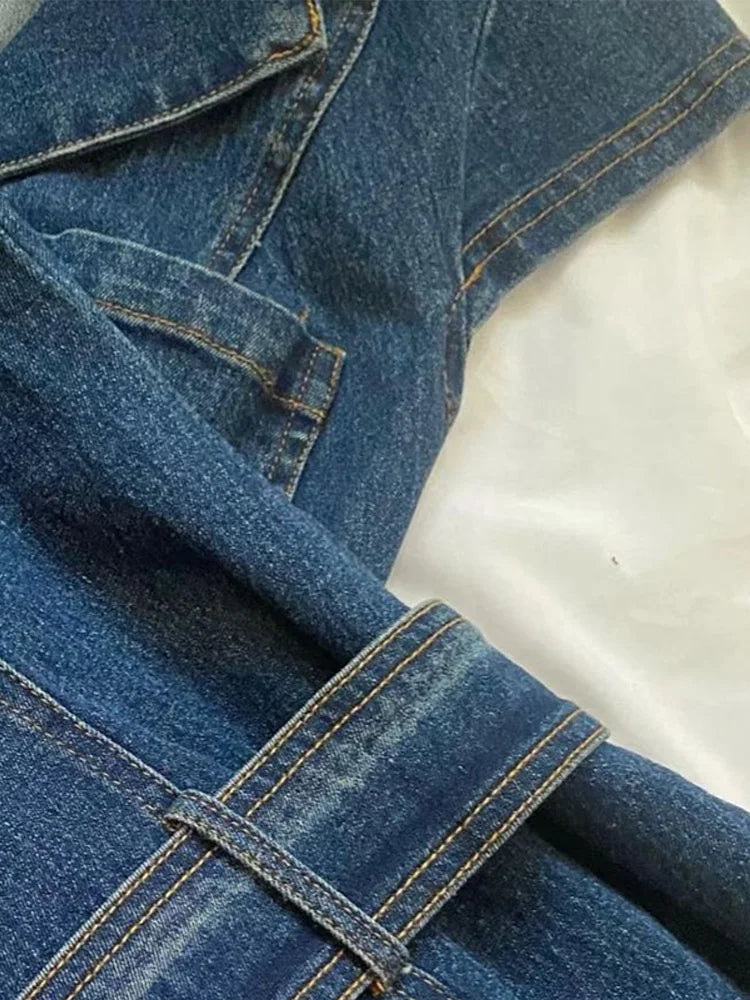 LIZAKOSHT  -  Fashion Denim Short Dress For Women Turn-down Collar Sleeveless Zipper Belt Vestidos 2025 Summer Elegant Female Casual Dresses