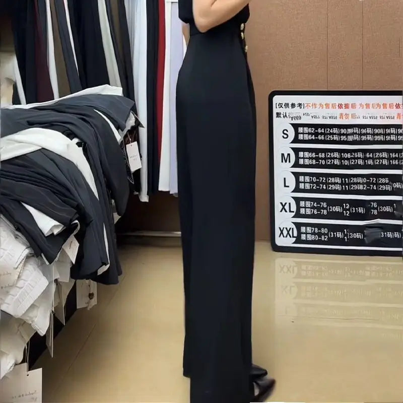 LIZAKOSHT  -  Retro Narrow Version of Wide-leg Pants Draped with Ice Silk Waist-tight Straight Pear Shape to Make You Look Slim