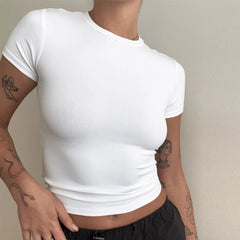 LIZAKOSHT  -  Women Summer Slim High Stretch T Shirts Sexy O-Neck Short Sleeve Tees Summer Tops For Women Clothes