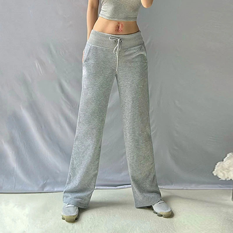 LIZAKOSHT  -  Casual Winter Autumn Women High Waist Drawstring Lace Up Pockets Sweatpants Slim Fit Sporty Fitness Leggings for Lady Clubwear
