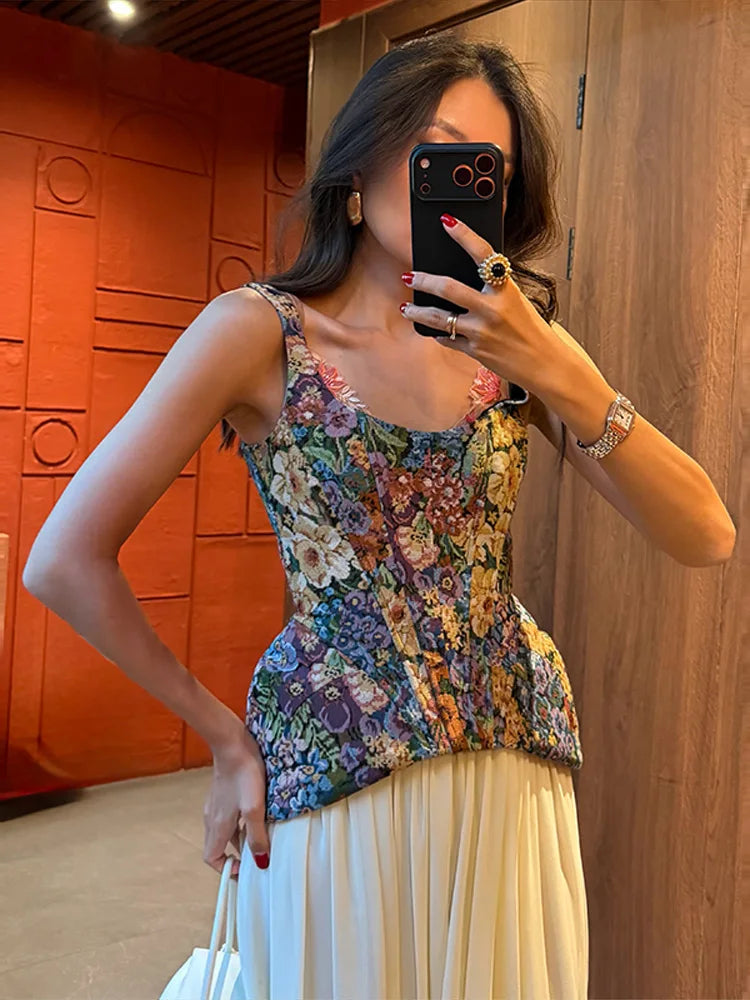 LIZAKOSHT  -  Vintage Print Mini Dress Women Mixed Floral Midi Dresses Sleeveless V Neck Button Front A Line Dress Summer Vacation Clothes