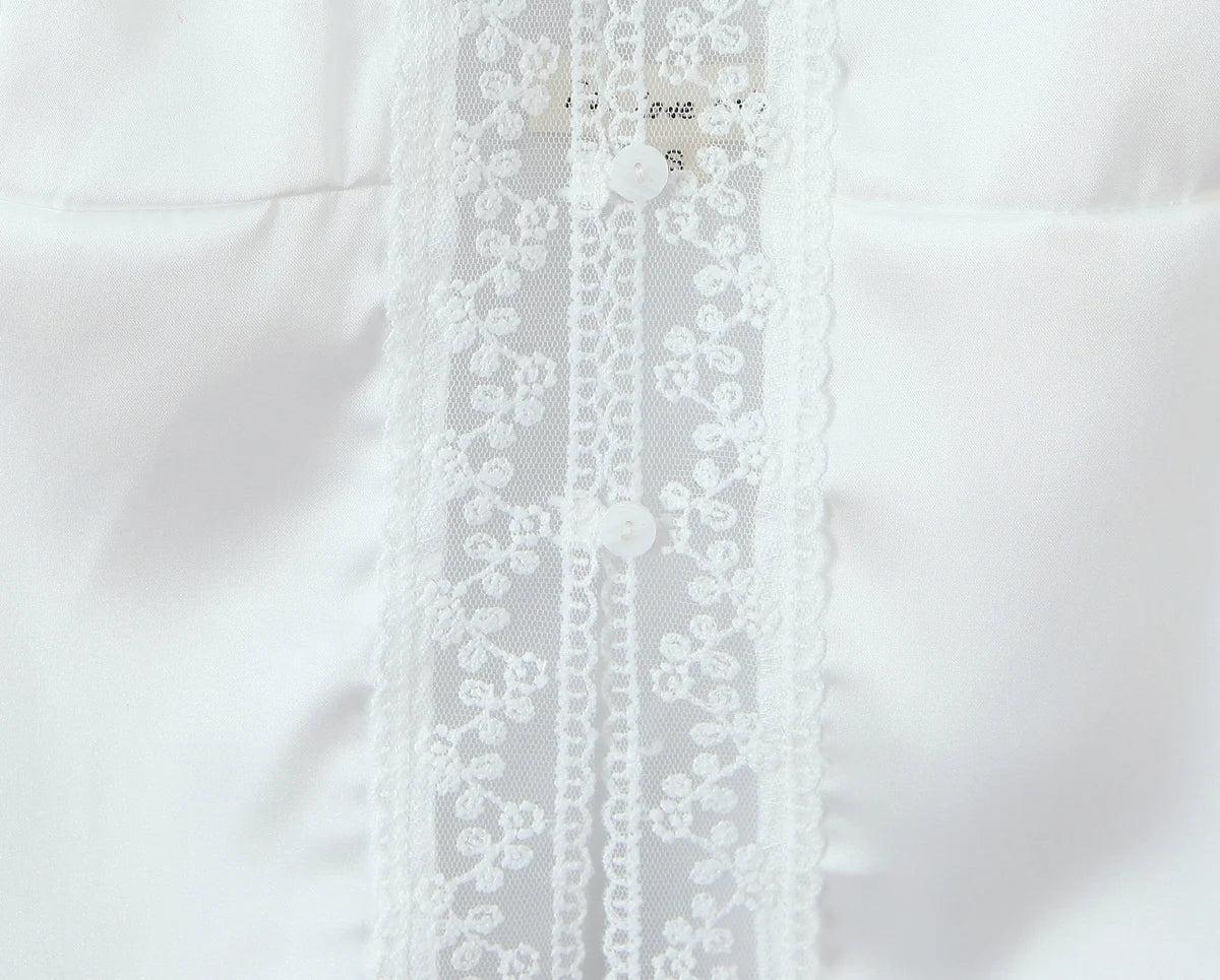 LIZAKOSHT  - New Fashion White Satin Spliced Lace Strap Camis Women Summer Front See Through Open Buttons Tank Tops V neck Crop Top Holiday