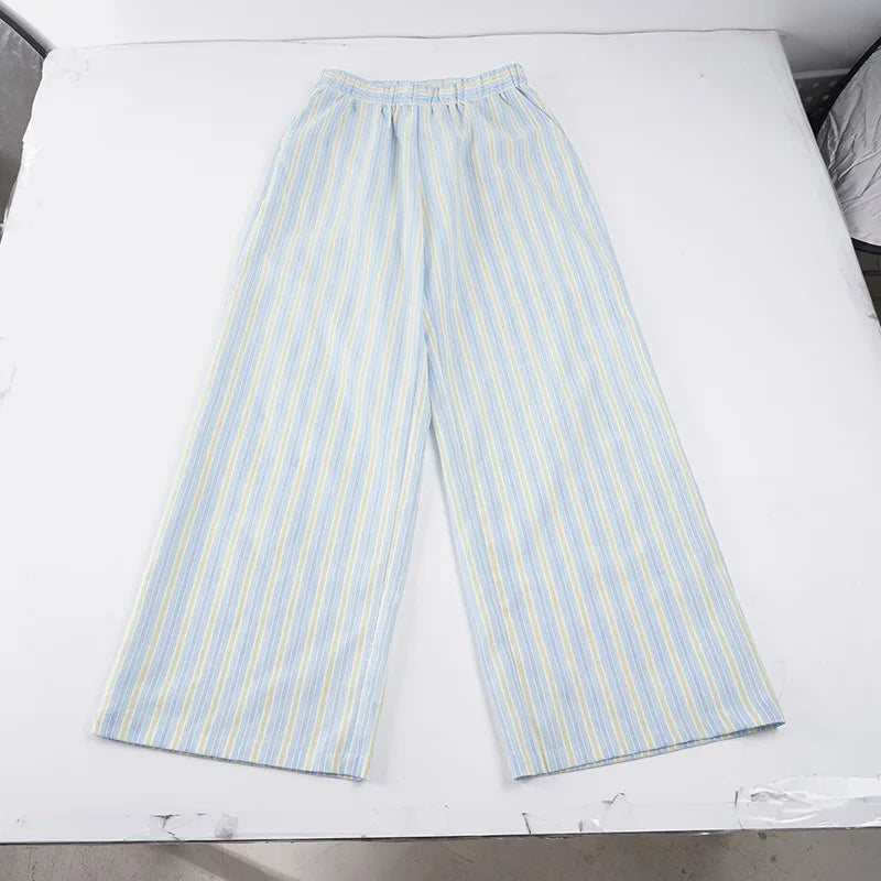 LIZAKOSHT  -  New Summer Euramerican Stretch Waist Loose Women Pants Y2k Beach Style Constrast Color Striped Trousers Lazy Harajuku Punk Pant