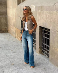 LIZAKOSHT  -  Sleeveless Vest for Women Female Chic V-Neck Single-breasted Summer Vests Tops Ladies Casual Houndstooth Waistcoat New
