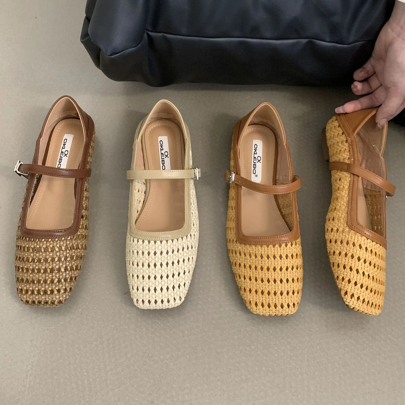 LIZAKOSHT  -  Braided Flat Ballet Shoes Square Toe Mary Jane Shoe Women Comfy Breathable Summer New Casual Retro Skeleton Balleting Shoes