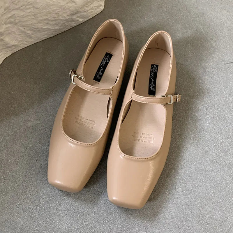 LIZAKOSHT  -  Summer Brown New Brand Women Flats Fashion Square Toe Shallow Mary Jane Shoes Soft Casual Ballet Shoes Slingback Shoes